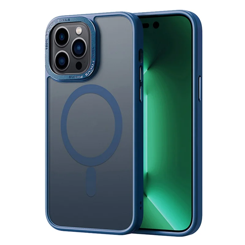 Para iPhone 15 Pro Max Capa de Telefone Translúcida Fosca TPU+PC Capa Magnética Compatível com MagSafe - Safira