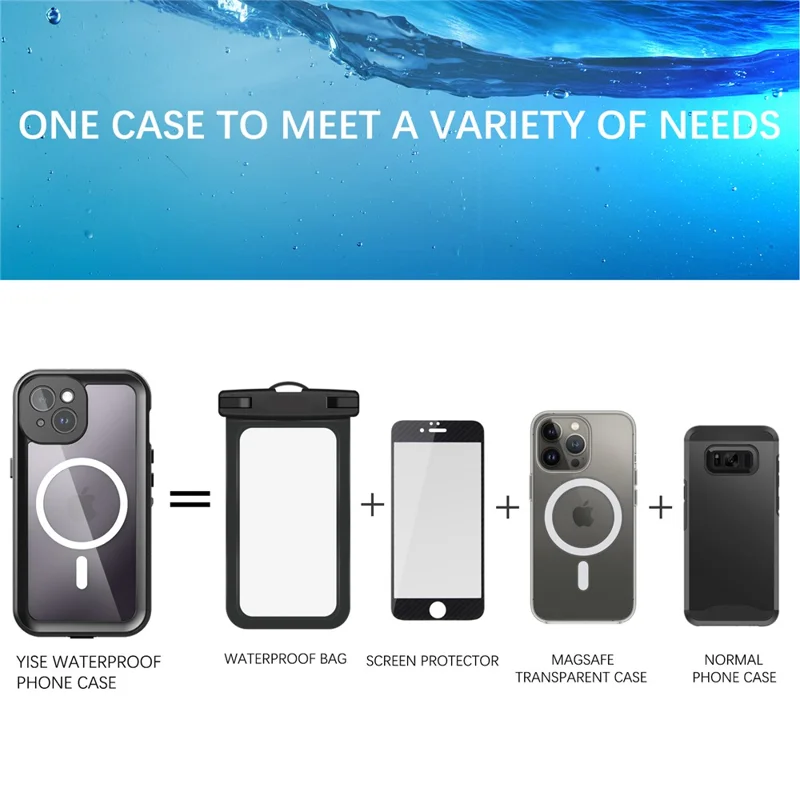SHELLBOX Dot+ Series Compatible with MagSafe Phone Case for iPhone 15 IP68 Waterproof PC+TPU Clear Phone Cover - Black