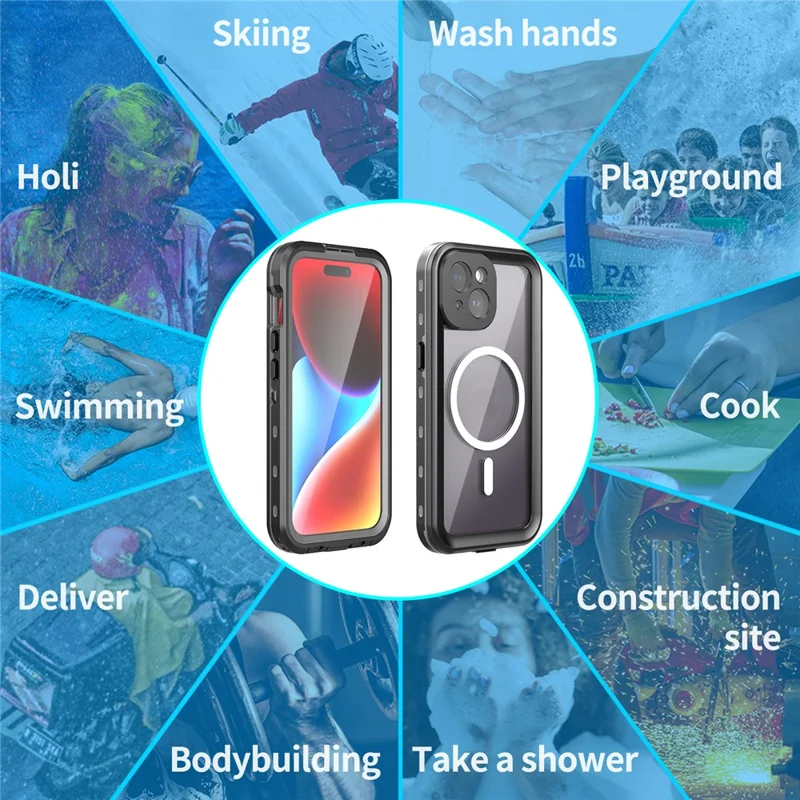 SHELLBOX Dot+ Series Compatible with MagSafe Phone Case for iPhone 15 IP68 Waterproof PC+TPU Clear Phone Cover - Black