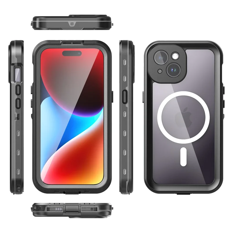 SHELLBOX Dot+ Series Compatible with MagSafe Phone Case for iPhone 15 IP68 Waterproof PC+TPU Clear Phone Cover - Black