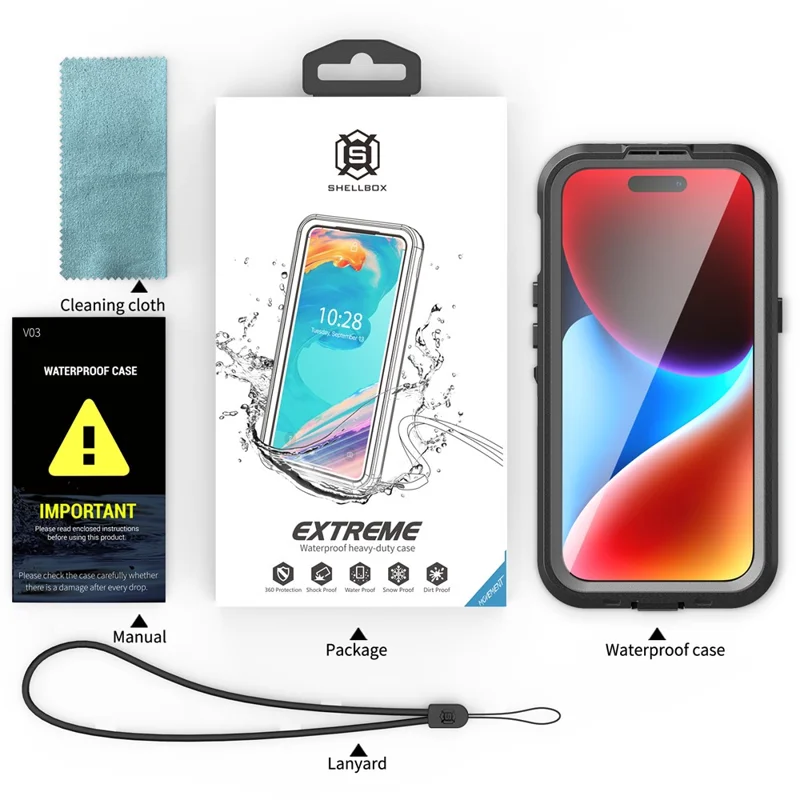 SHELLBOX Dot+ Series Compatible with MagSafe Phone Case for iPhone 15 IP68 Waterproof PC+TPU Clear Phone Cover - Black