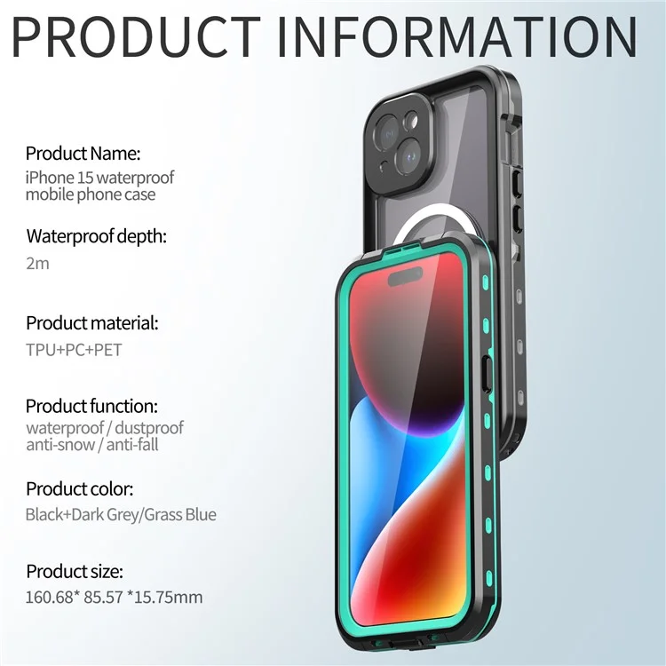 SHELLBOX Dot+ Series Compatible with MagSafe Phone Case for iPhone 15 IP68 Waterproof PC+TPU Clear Phone Cover - Black
