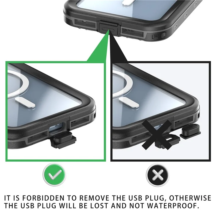 SHELLBOX Dot+ Series Compatible with MagSafe Phone Case for iPhone 15 IP68 Waterproof PC+TPU Clear Phone Cover - Black