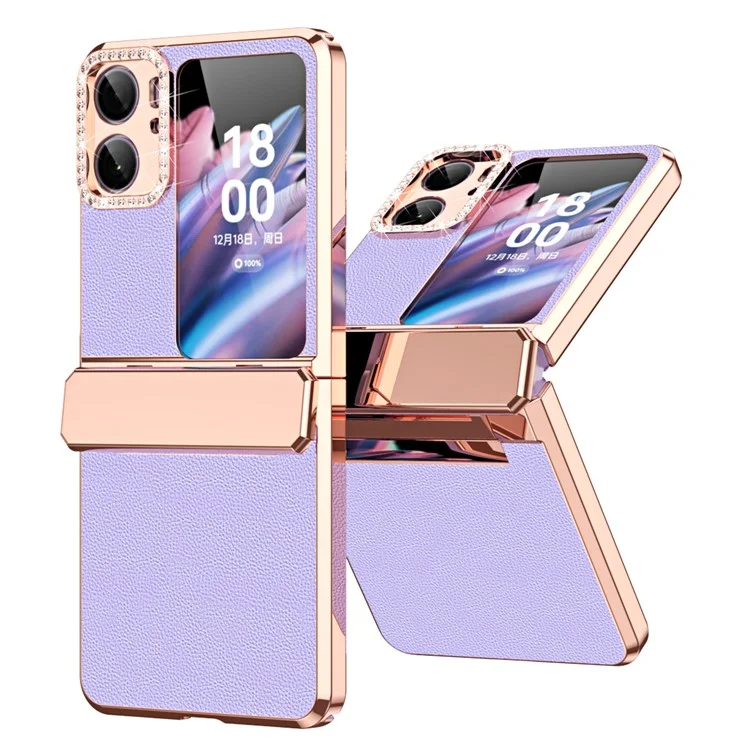 Для Oppo Find N2 Flip 5G, чехол для телефона из PU кожи + ПК, защита петель, электролитическое заднее покрытие - фиолетовый