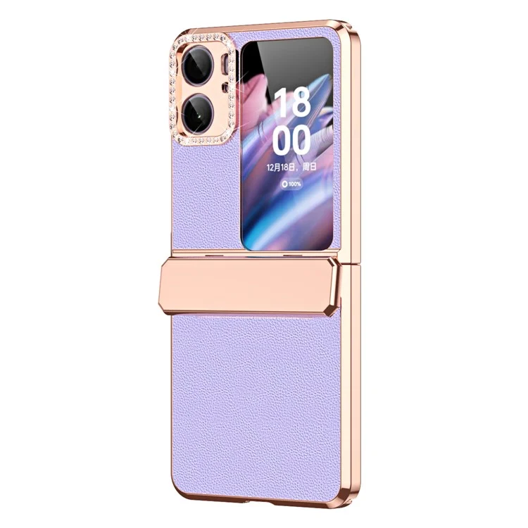Для Oppo Find N2 Flip 5G, чехол для телефона из PU кожи + ПК, защита петель, электролитическое заднее покрытие - фиолетовый