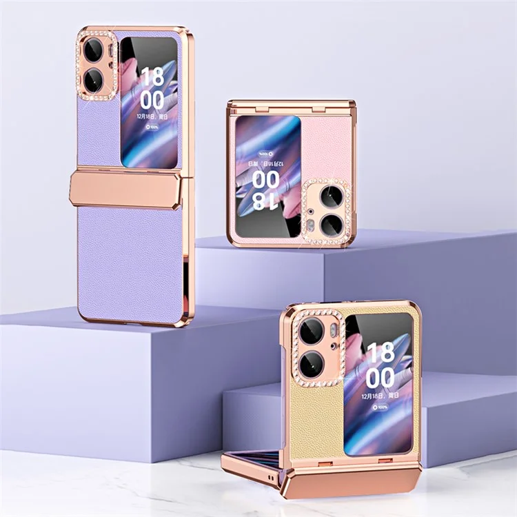Для Oppo Find N2 Flip 5G, чехол для телефона из PU кожи + ПК, защита петель, электролитическое заднее покрытие - фиолетовый