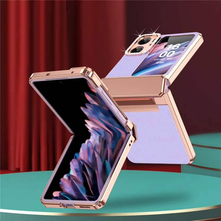 Для Oppo Find N2 Flip 5G, чехол для телефона из PU кожи + ПК, защита петель, электролитическое заднее покрытие - фиолетовый