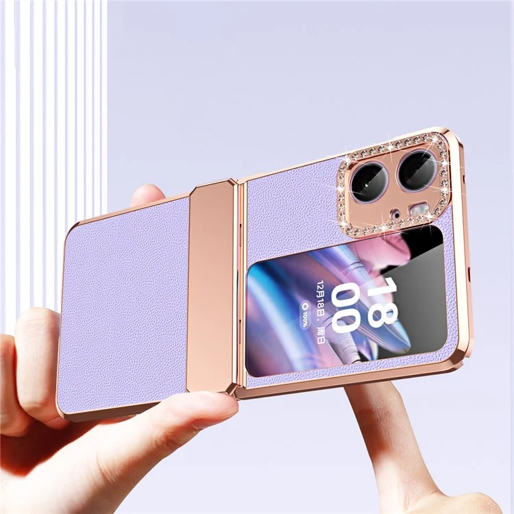 Для Oppo Find N2 Flip 5G, чехол для телефона из PU кожи + ПК, защита петель, электролитическое заднее покрытие - фиолетовый