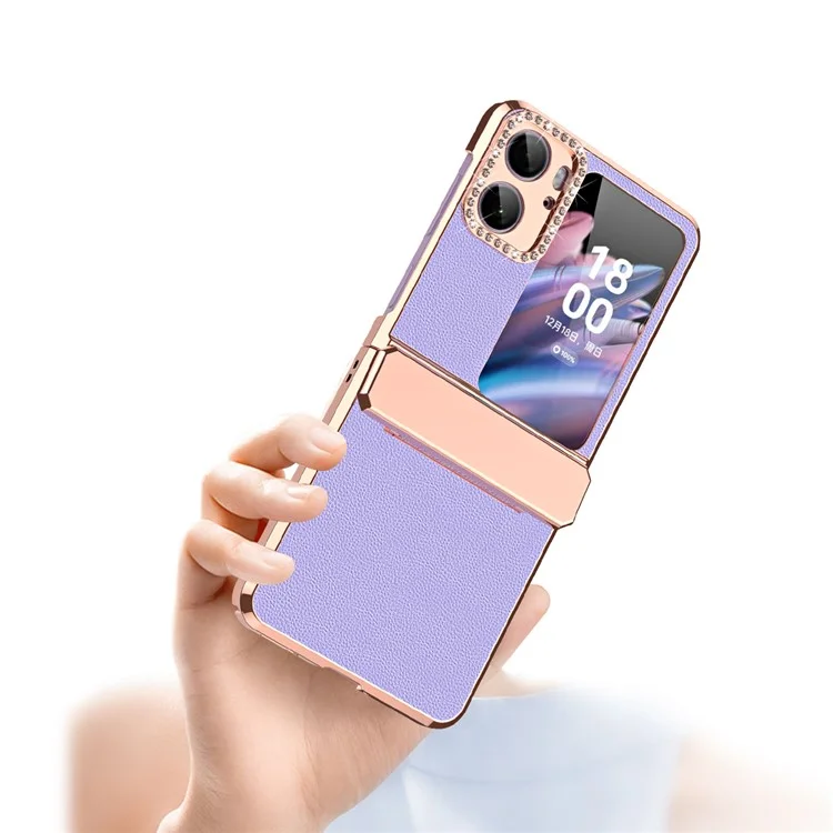 Для Oppo Find N2 Flip 5G, чехол для телефона из PU кожи + ПК, защита петель, электролитическое заднее покрытие - фиолетовый
