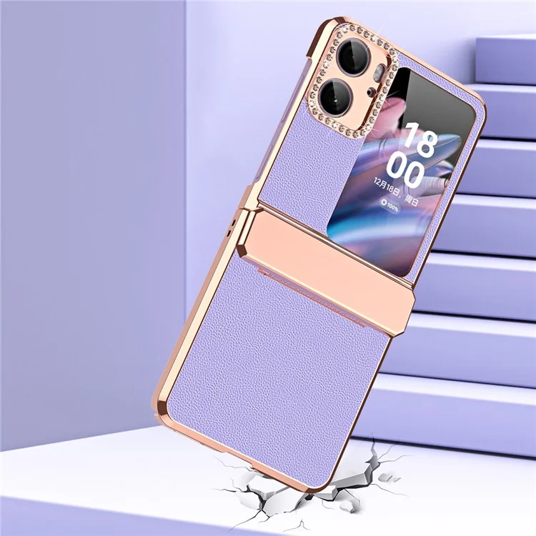 Для Oppo Find N2 Flip 5G, чехол для телефона из PU кожи + ПК, защита петель, электролитическое заднее покрытие - фиолетовый