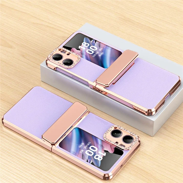 Для Oppo Find N2 Flip 5G, чехол для телефона из PU кожи + ПК, защита петель, электролитическое заднее покрытие - фиолетовый