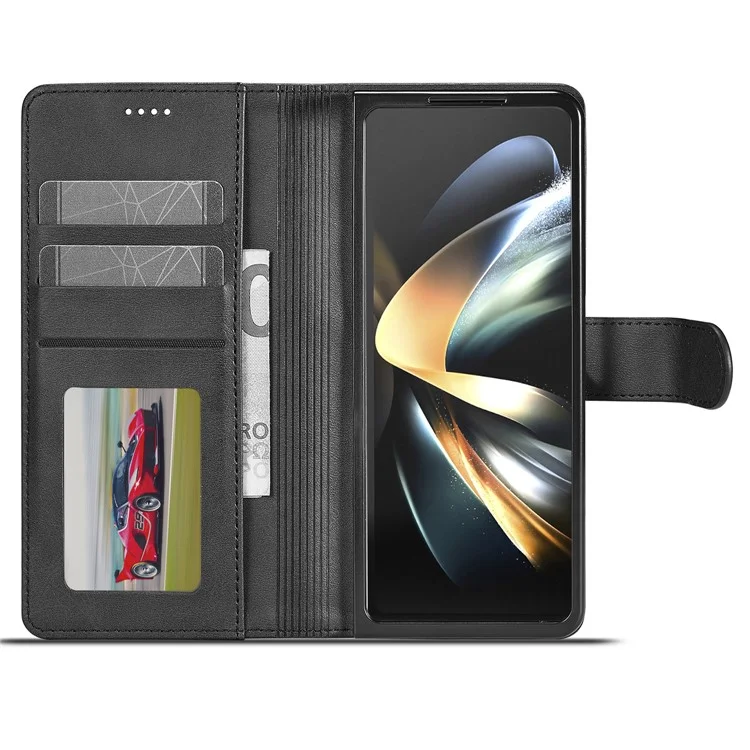 LC.IMEEKE Für Samsung Galaxy Z Fold5 5G Wallet Ledertasche Telefonhülle, Aufstellfunktion - Schwarz