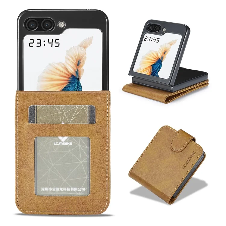LC.IMEEKE For Samsung Galaxy Z Flip5 5G PU Leather Phone Case Card Holder Calf Texture Stand Cover - Yellow