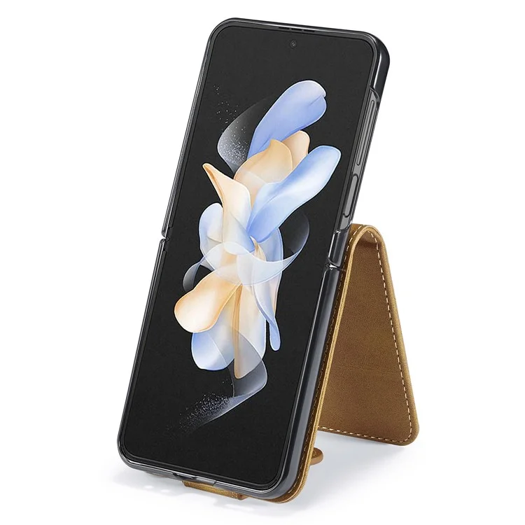 LC.IMEEKE For Samsung Galaxy Z Flip5 5G PU Leather Phone Case Card Holder Calf Texture Stand Cover - Yellow