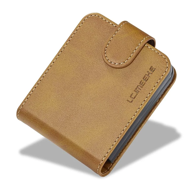 LC.IMEEKE For Samsung Galaxy Z Flip5 5G PU Leather Phone Case Card Holder Calf Texture Stand Cover - Yellow