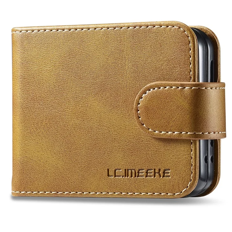 LC.IMEEKE For Samsung Galaxy Z Flip5 5G PU Leather Phone Case Card Holder Calf Texture Stand Cover - Yellow