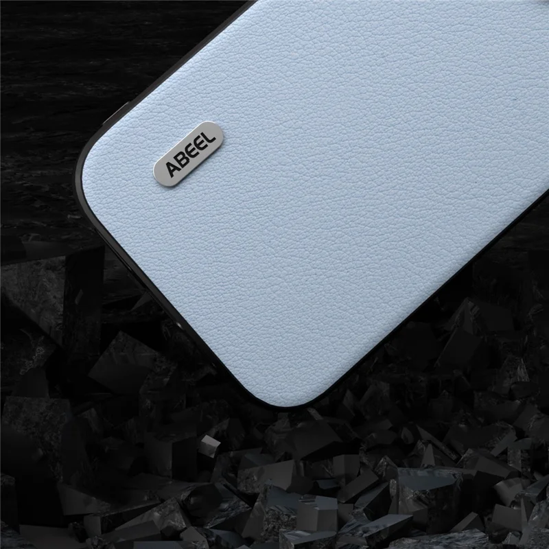 ABEEL For iPhone 15 Pro Max Shockproof Phone Case Genuine Cow Leather+PC+TPU Protective Cover - Blue