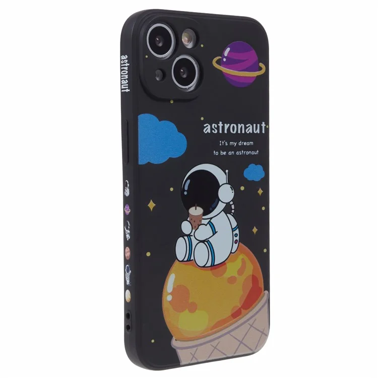 Soft TPU Cover for iPhone 14 Cartoon Astronaut Pattern Printing Anti-drop Phone Case - Black