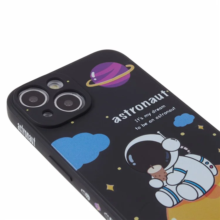 Soft TPU Cover for iPhone 14 Cartoon Astronaut Pattern Printing Anti-drop Phone Case - Black