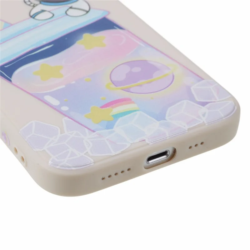 Soft TPU Cover for iPhone 14 Cartoon Astronaut Pattern Printing Anti-drop Phone Case - White