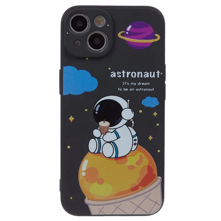 Pour iPhone 14 Plus Cartoon Astronaut Pattern Printing Soft TPU Cover Fall Proof Phone Case - Noir