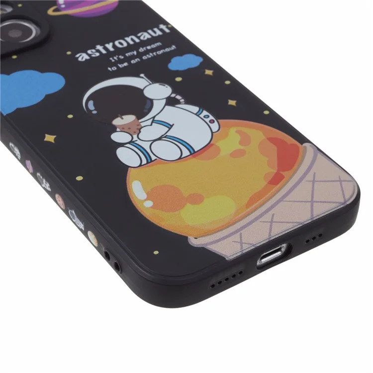 Pour iPhone 14 Plus Cartoon Astronaut Pattern Printing Soft TPU Cover Fall Proof Phone Case - Noir