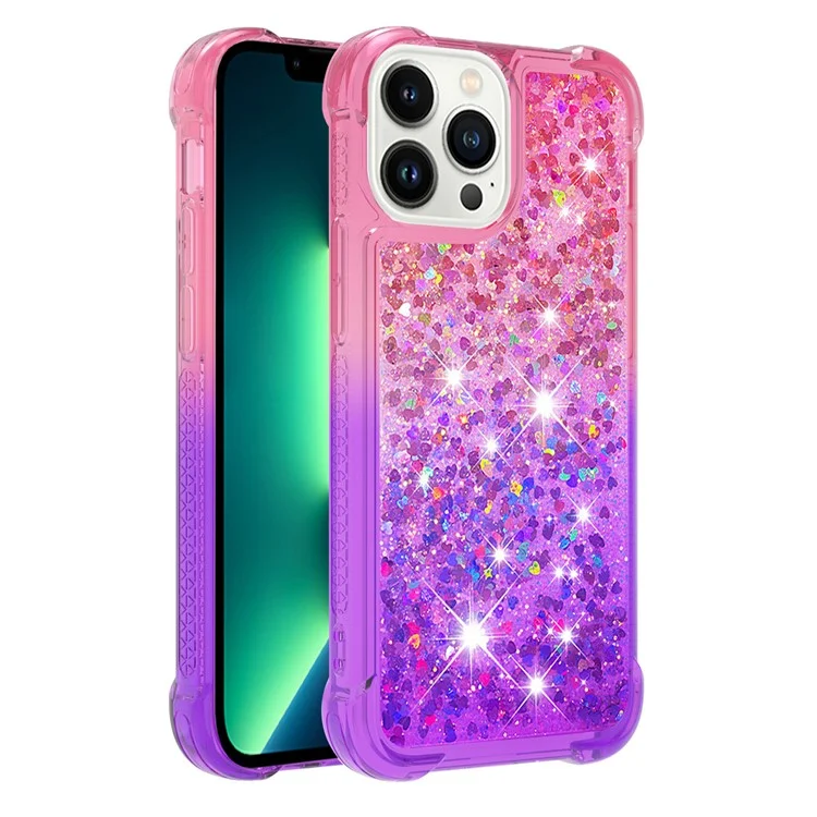 For iPhone 15 Pro Max TPU Case Gradient Quicksand Phone Back Cover - Pink+Purple