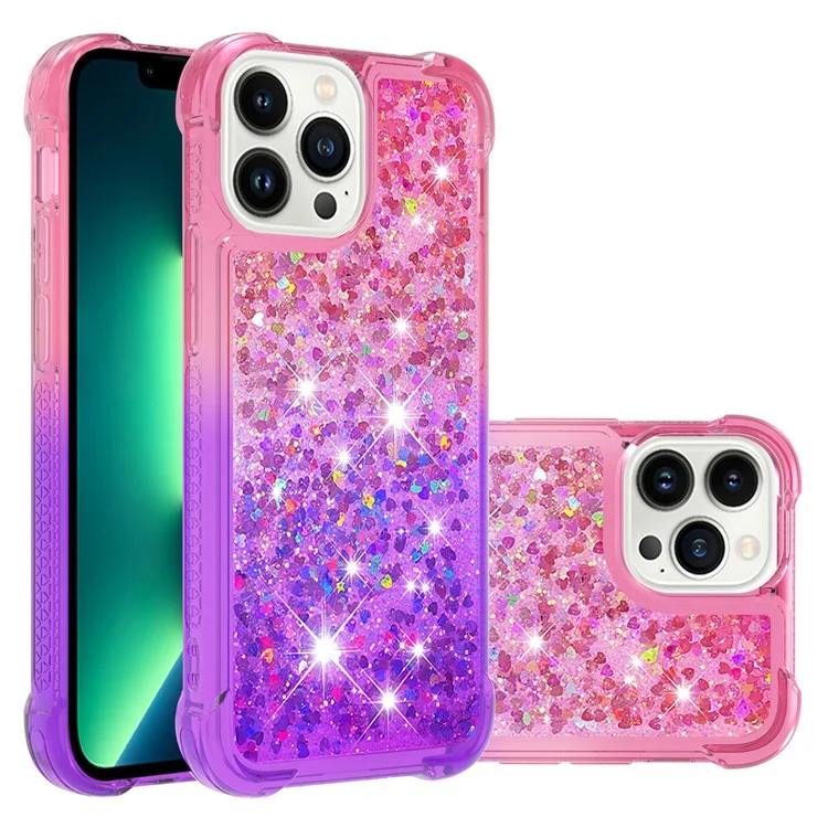 For iPhone 15 Pro Max TPU Case Gradient Quicksand Phone Back Cover - Pink+Purple