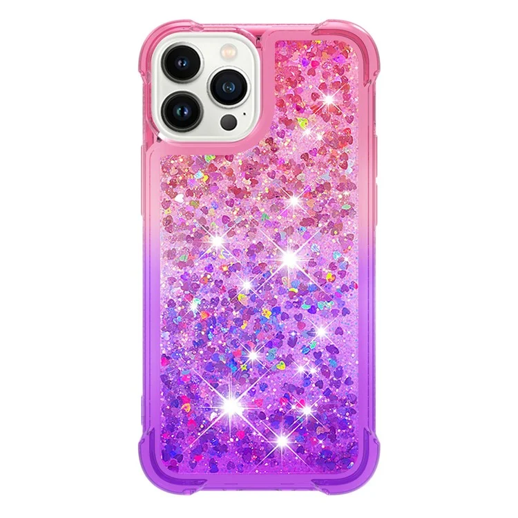 For iPhone 15 Pro Max TPU Case Gradient Quicksand Phone Back Cover - Pink+Purple