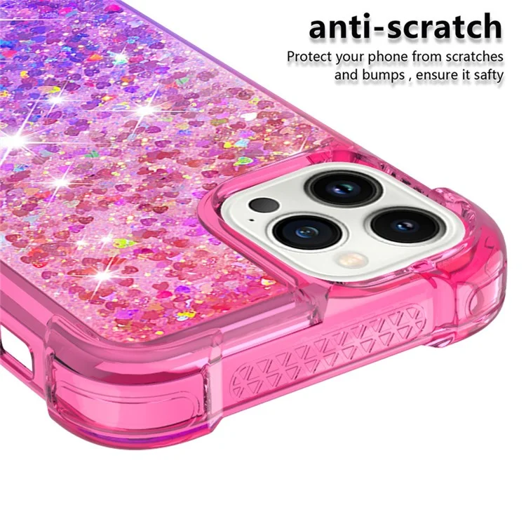 For iPhone 15 Pro Max TPU Case Gradient Quicksand Phone Back Cover - Pink+Purple