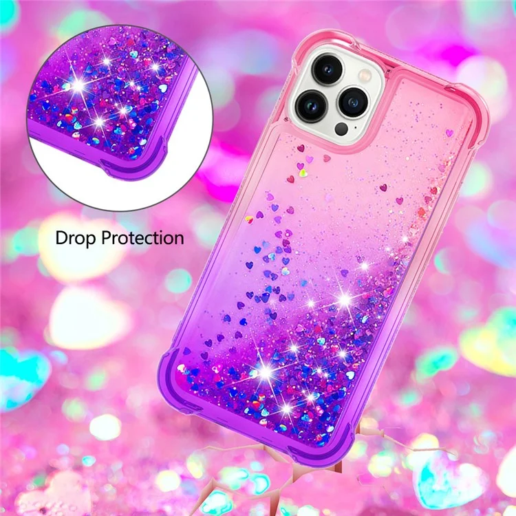 For iPhone 15 Pro Max TPU Case Gradient Quicksand Phone Back Cover - Pink+Purple
