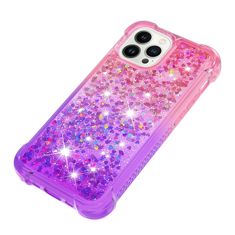 For iPhone 15 Pro Max TPU Case Gradient Quicksand Phone Back Cover - Pink+Purple
