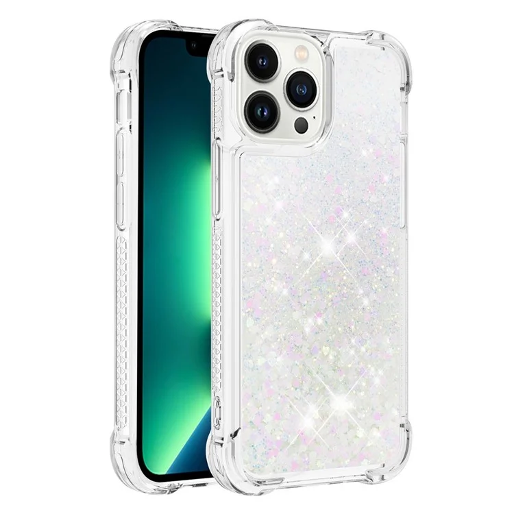 YB Quicksand Series-1 pour iPhone 15 Pro Max Glitter Flowing Liquid Case Soft TPU Coque de téléphone antichoc - Laser / Cœurs