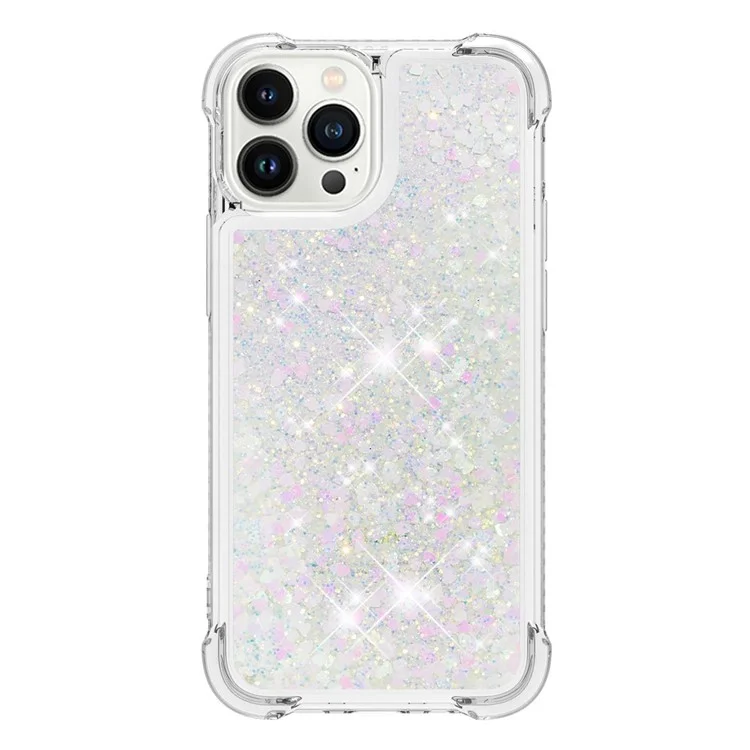 YB Quicksand Series-1 pour iPhone 15 Pro Max Glitter Flowing Liquid Case Soft TPU Coque de téléphone antichoc - Laser / Cœurs