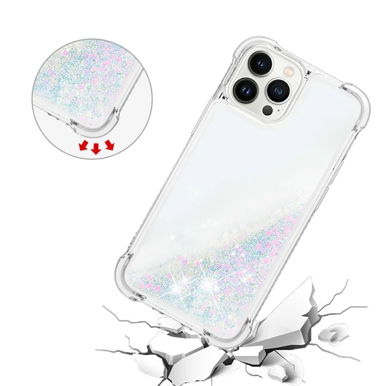 YB Quicksand Series-1 pour iPhone 15 Pro Max Glitter Flowing Liquid Case Soft TPU Coque de téléphone antichoc - Laser / Cœurs