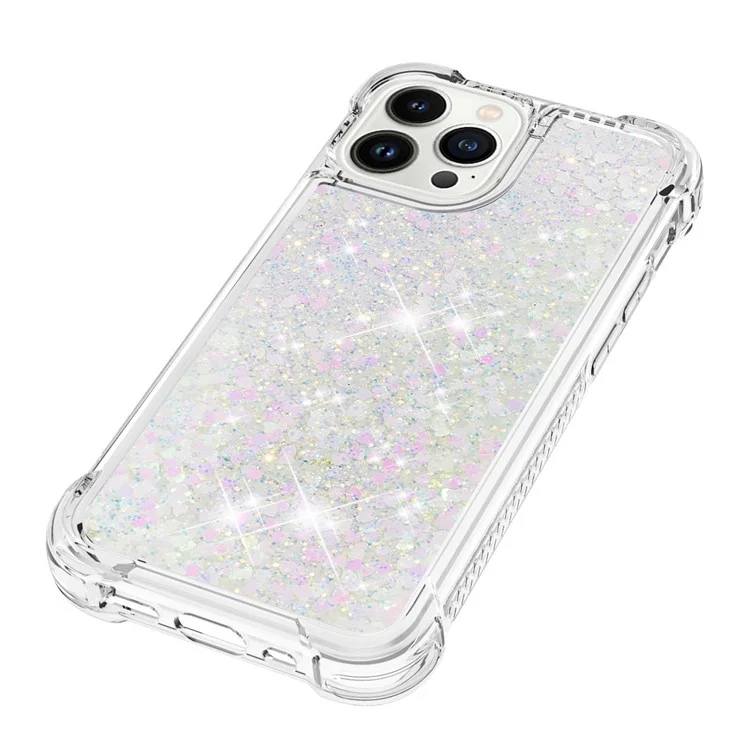 YB Quicksand Series-1 pour iPhone 15 Pro Max Glitter Flowing Liquid Case Soft TPU Coque de téléphone antichoc - Laser / Cœurs