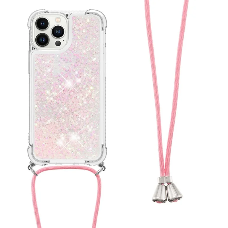 Für iPhone 15 Pro TPU-Hülle mit Quicksand-Design und Lanyard - Rosa / Pentagramme