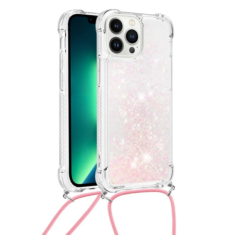 Für iPhone 15 Pro TPU-Hülle mit Quicksand-Design und Lanyard - Rosa / Pentagramme