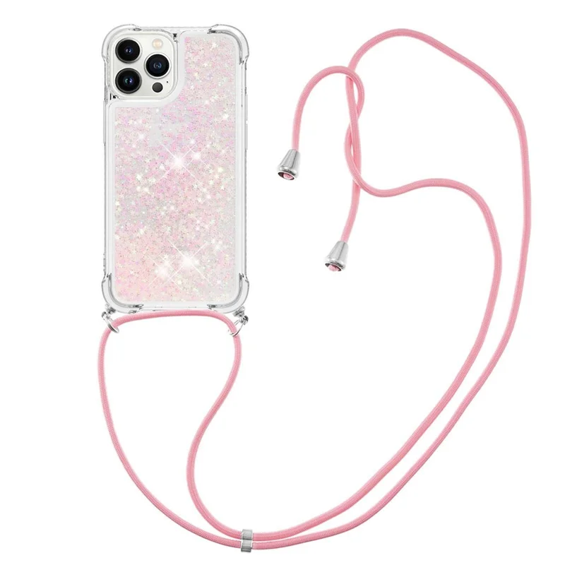 Für iPhone 15 Pro TPU-Hülle mit Quicksand-Design und Lanyard - Rosa / Pentagramme
