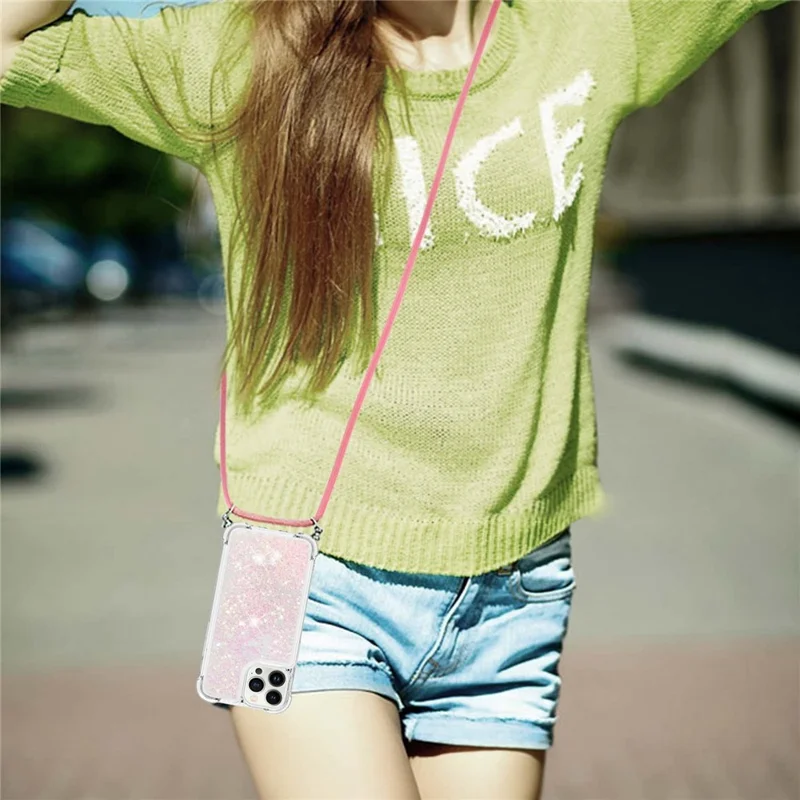 Für iPhone 15 Pro TPU-Hülle mit Quicksand-Design und Lanyard - Rosa / Pentagramme