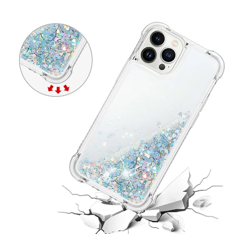 For iPhone 15 Pro TPU Case Glitter Quicksand Shockproof Phone Back Cover - Silver / Hearts