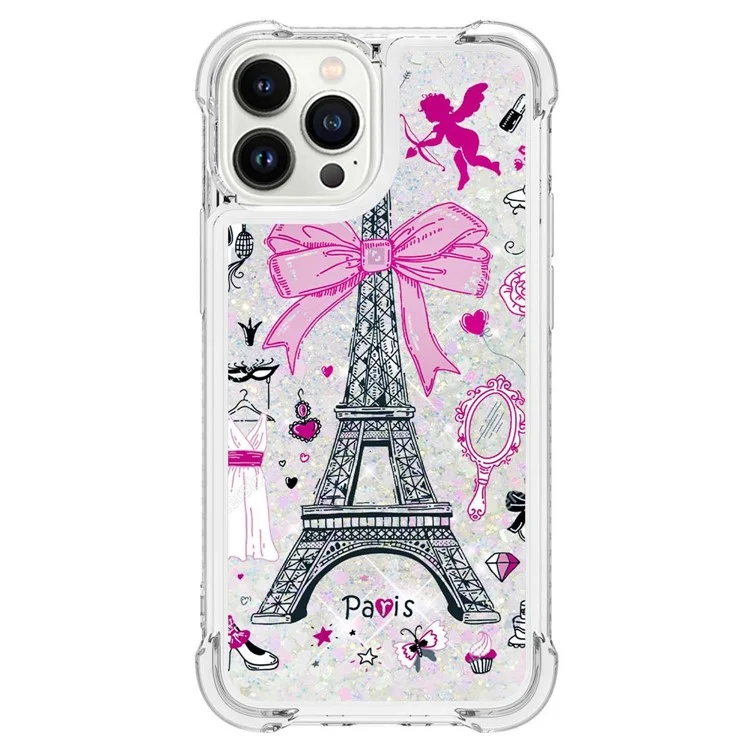 YB Quicksand Series-2 pour iPhone 15 Pro Glitter Liquid Phone Case Pattern Printing TPU Cover - Mirror / Tower