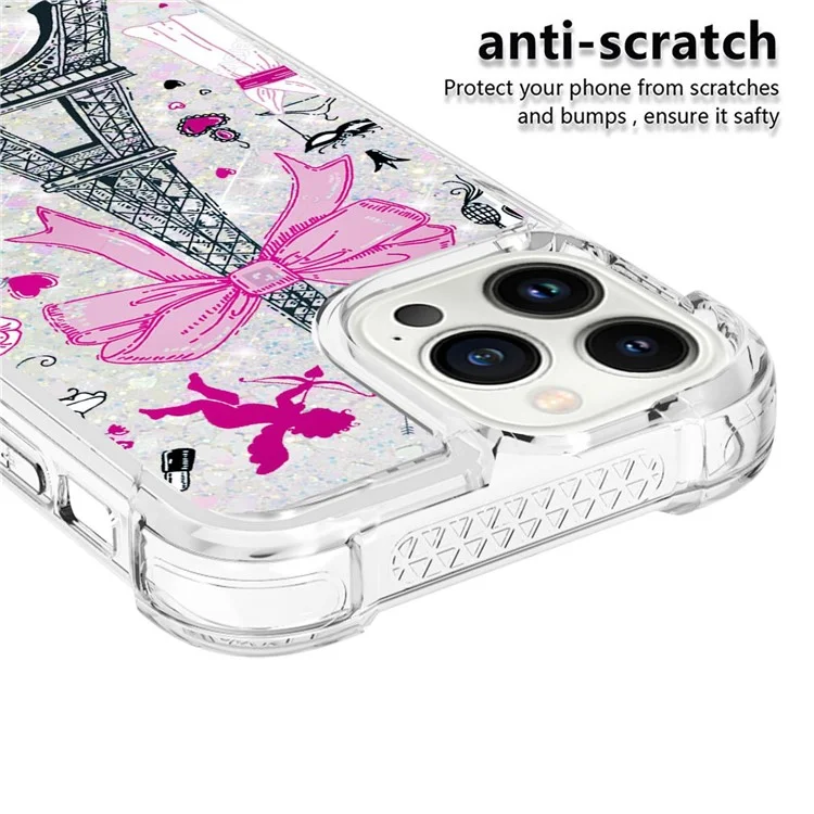 YB Quicksand Series-2 pour iPhone 15 Pro Glitter Liquid Phone Case Pattern Printing TPU Cover - Mirror / Tower