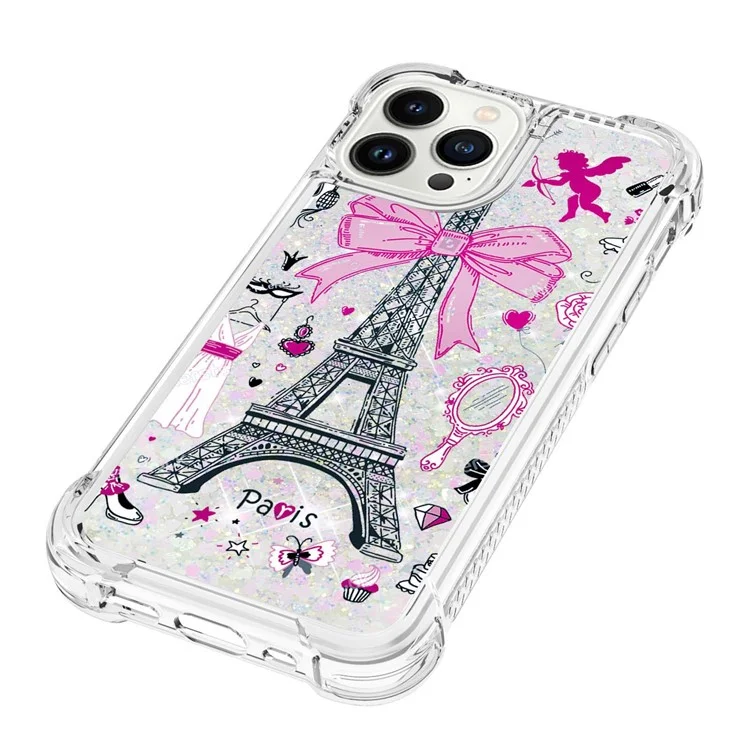 YB Quicksand Series-2 pour iPhone 15 Pro Glitter Liquid Phone Case Pattern Printing TPU Cover - Mirror / Tower