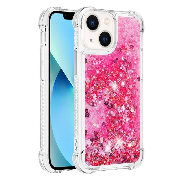 YB Quicksand Series-1 для iPhone 15 Cute Sparkle Flowing Phone Case Shockproof Protective Soft TPU Cover - Pink / Hearts