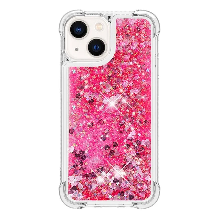 YB Quicksand Series-1 для iPhone 15 Cute Sparkle Flowing Phone Case Shockproof Protective Soft TPU Cover - Pink / Hearts