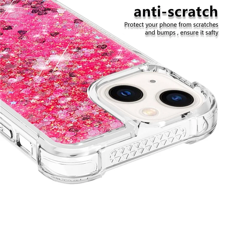 YB Quicksand Series-1 для iPhone 15 Cute Sparkle Flowing Phone Case Shockproof Protective Soft TPU Cover - Pink / Hearts