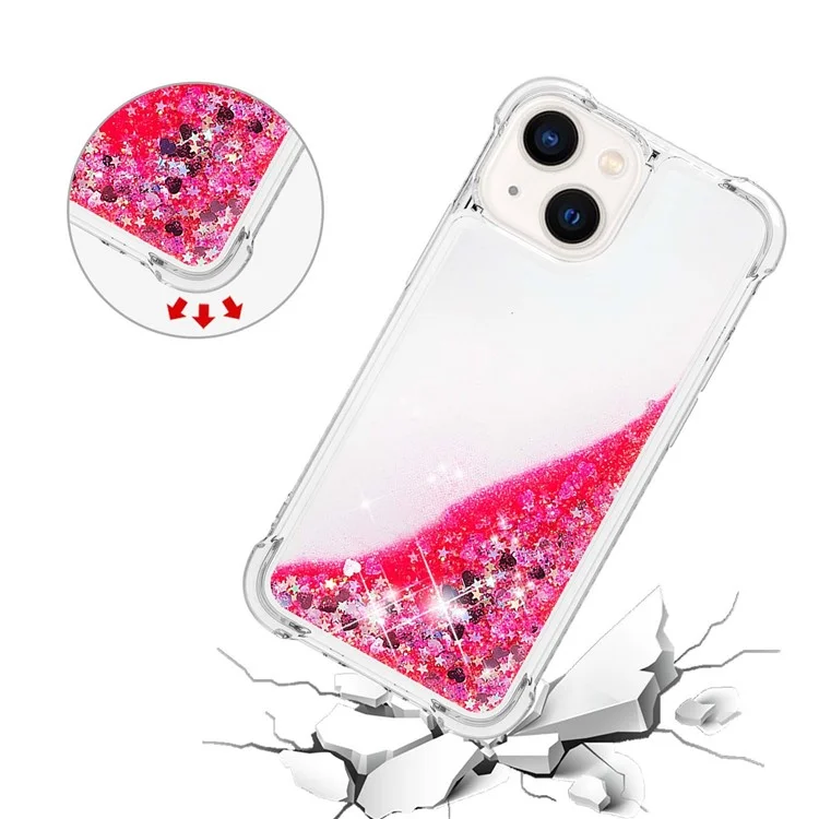 YB Quicksand Series-1 для iPhone 15 Cute Sparkle Flowing Phone Case Shockproof Protective Soft TPU Cover - Pink / Hearts