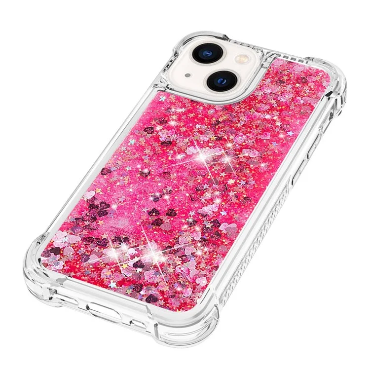 YB Quicksand Series-1 для iPhone 15 Cute Sparkle Flowing Phone Case Shockproof Protective Soft TPU Cover - Pink / Hearts