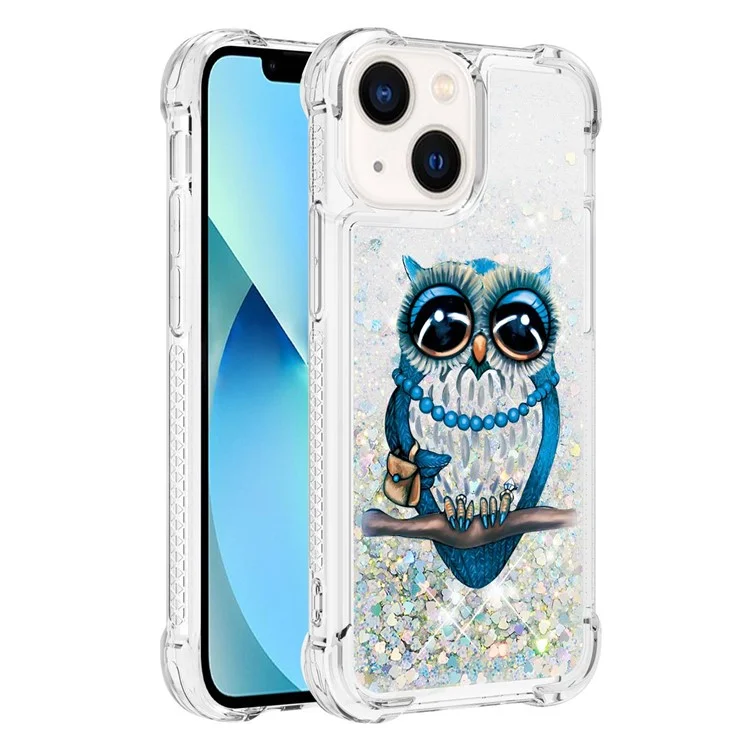 YB Quicksand Series-2 para iPhone 15 Funda de TPU con patrón de líquido fluyente Impresión a prueba de golpes Cubierta - Búho